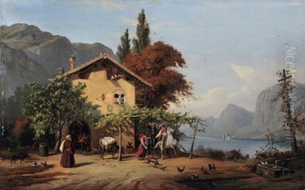 Italienisches Gasthaus Am Tobliner See Oil Painting by Johann Friedrich Wilhelm Wegener