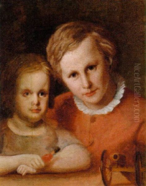 Portraet Af Brodrene Axel Og Oscar Wanscher Som Born Oil Painting by Theodor (Gustav Th.) Wegener