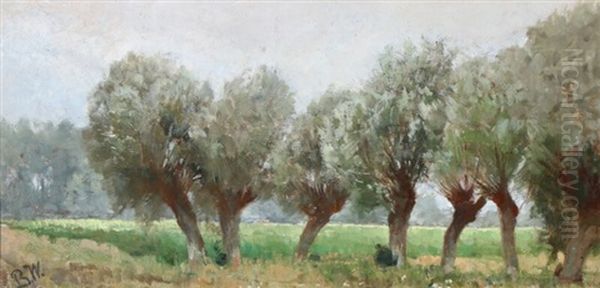 French Landscape With Willow Trees Along A Road Oil Painting by Bertha Wegmann