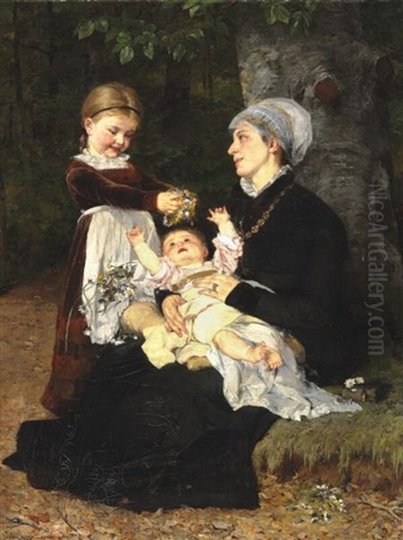 A Wet Nurse's Visit Oil Painting by Bertha Wegmann