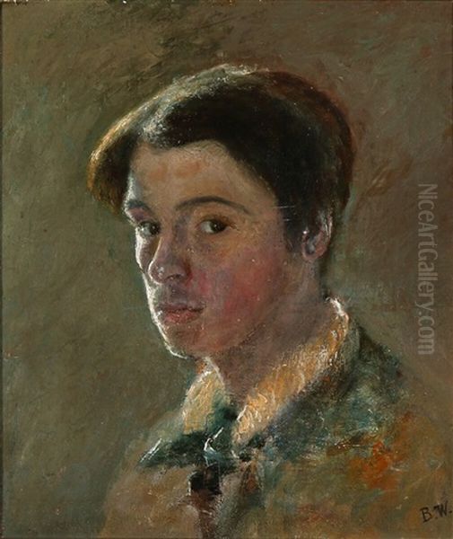 Portrait Of A Young Man Oil Painting by Bertha Wegmann