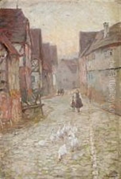 Scene From A French Village Oil Painting by Bertha Wegmann