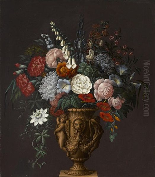 Flowers In A Classical Vase Oil Painting by Sebastian Wegmayr