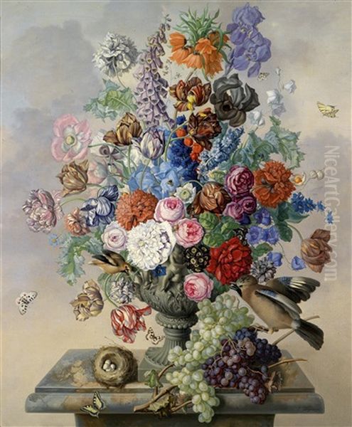 Groses Blumenstuck Mit Vogelnest Oil Painting by Sebastian Wegmayr