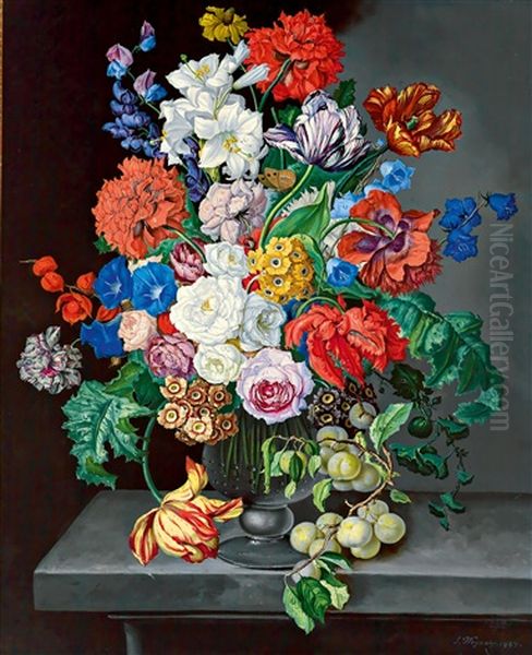 Groses Blumenstuck Mit Quitten Oil Painting by Sebastian Wegmayr