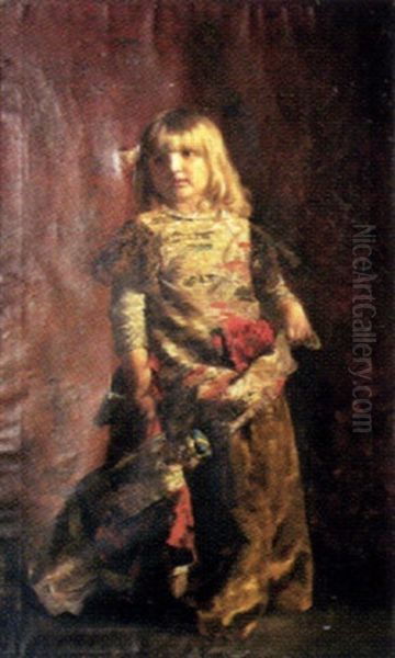 Kinderportrat Mit Puppe Oil Painting by Johannes Raphael Wehle