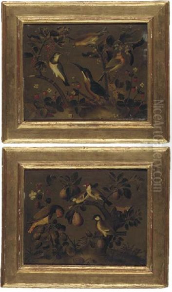 A Kingfisher, A Finch And Other Birds With Strawberries And Redcurrants (+ A Parrot, A Blue Tit, A Great Tit And A Goldfinch With Blackberries And Plums; 2 Works) by Christian Mattheus Wehrlin