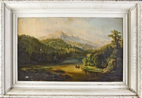 The River Through The Mountainous Terrain Oil Painting by Augustus (Karl) Weidenbach