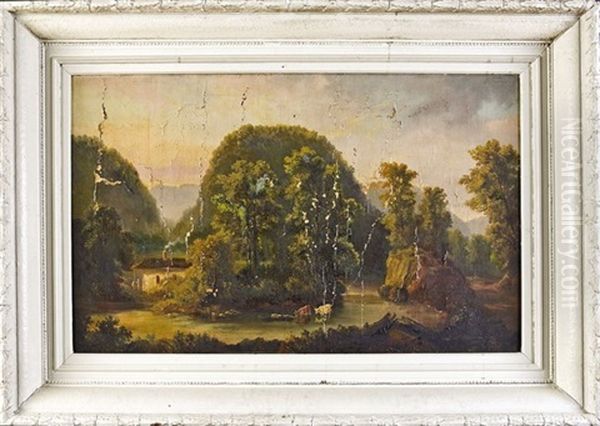 Cows In The Stream Oil Painting by Augustus (Karl) Weidenbach