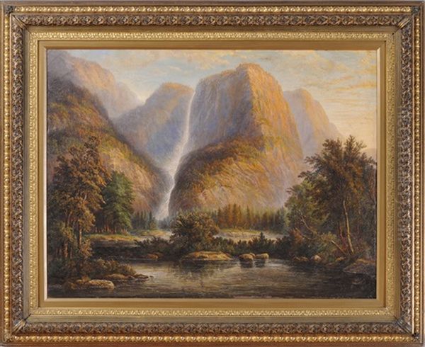 Yosemite Falls Oil Painting by Augustus (Karl) Weidenbach