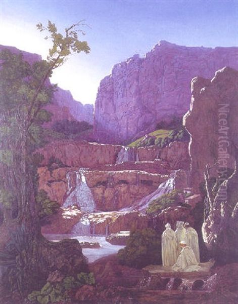 Recueillement Devant Les Cascades Oil Painting by Johann Caspar Weidenmann