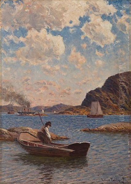 Fishing In The Fjords With Other Shipping Oil Painting by Wilhelm Julius Weidif