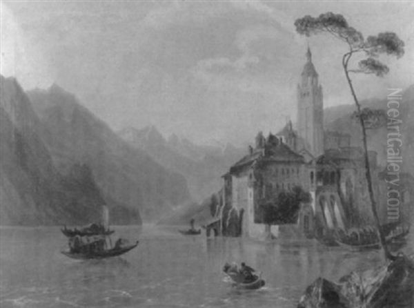 San Giulio Am Lago D'orta Oil Painting by Ulrich Weidmann