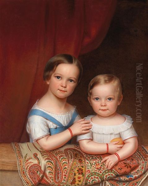 Portrait Of Two Children Of The Clemens Bachofen Von Echt Family Oil Painting by Joseph Weidner