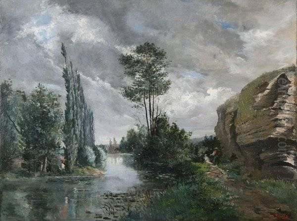 Along A Stream Oil Painting by Charles Brocas