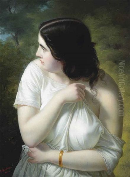 A Classical Maiden Preparing To Bathe Oil Painting by Joseph Weidner