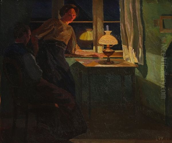 Interior With Two Women Oil Painting by Edvard Weie