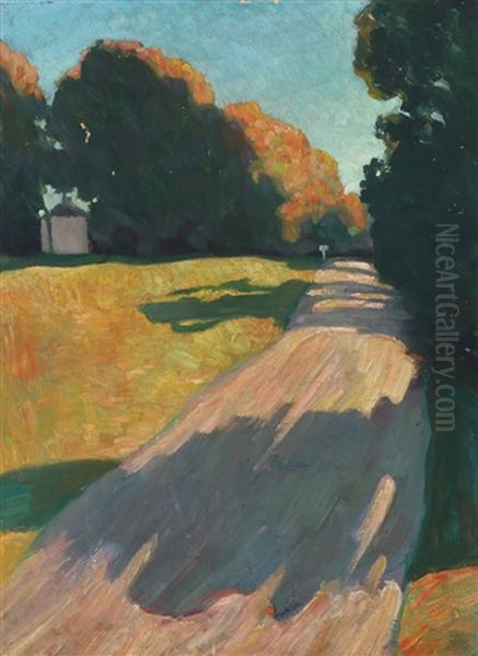 Solbelyst Skovvej (sunlit Forest Road) Oil Painting by Edvard Weie