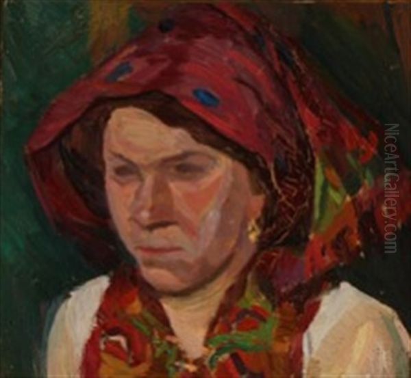 Italian Woman With Red Scarf Oil Painting by Edvard Weie