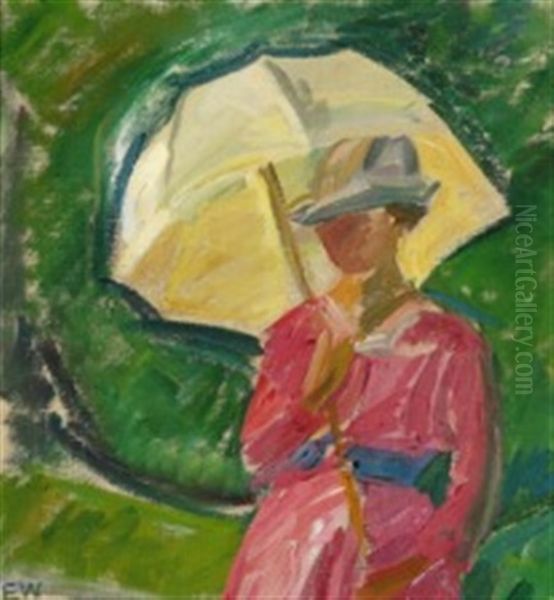 Dame Med Parasol (lady With Parasol), Christianso Oil Painting by Edvard Weie