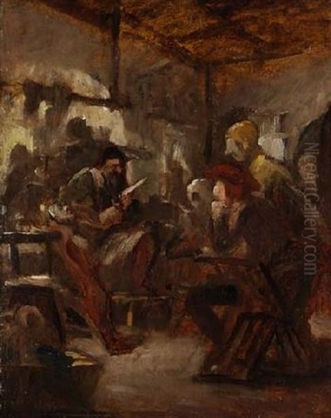 Ohne Titel (scene Study For A Perfomance Of A Comedy By Hans Sachs In Nuremberg) Oil Painting by Konrad Weigand