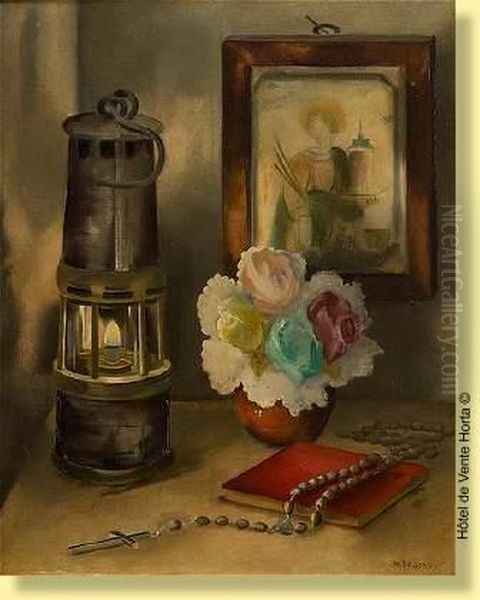 La Lampe De Mineur Oil Painting by Maurice Brocas