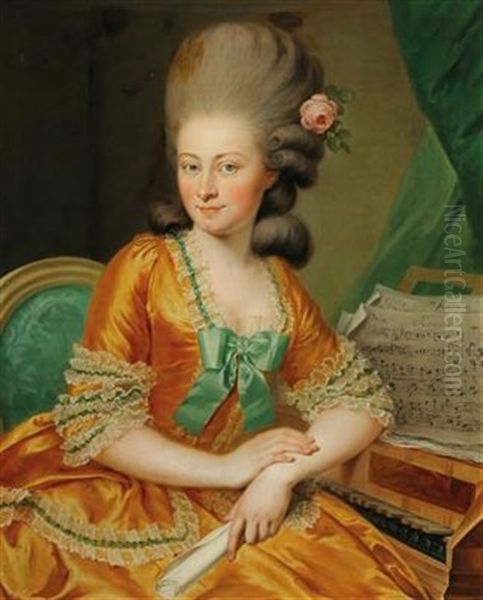 Portrait Of A Singer At The Harpsichord Oil Painting by Johann Georg Weikert