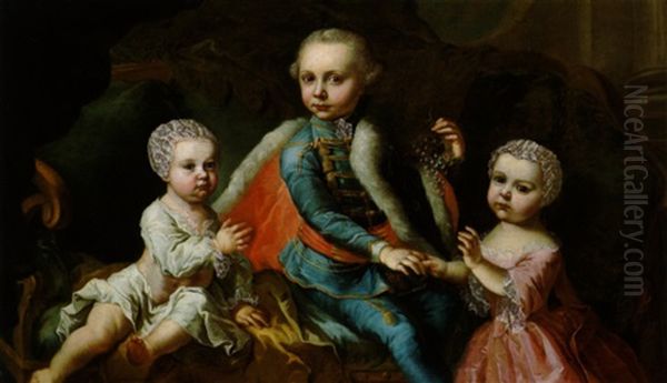 Der Uberlieferung Nach, Drei Kinder Der Furstlichen Familie Esterhazy Oil Painting by Johann Georg Weikert