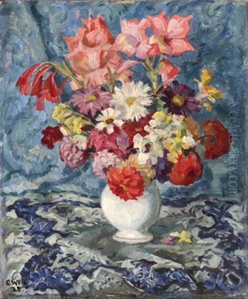 Sommerlicher Blumenstraus Mit Astern, Margeriten U.a. Oil Painting by Otto Weil