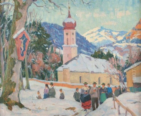 Village Sous La Neige Oil Painting by Otto Weil