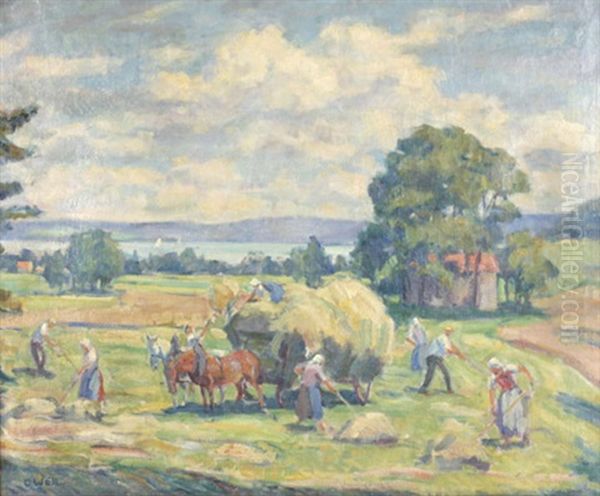 Heuernte Am Ammersee Oil Painting by Otto Weil