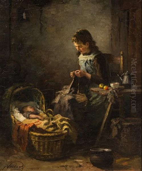 Young Mother Oil Painting by Johannes Weiland