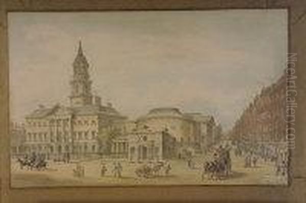 The Lying In Hospital & Rutland Square, Dublin Oil Painting by Samuel Frederick Brocas