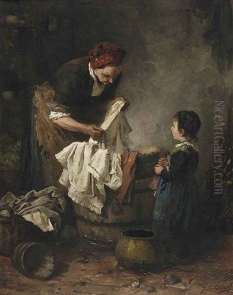 Laundry Day Oil Painting by Johannes Weiland