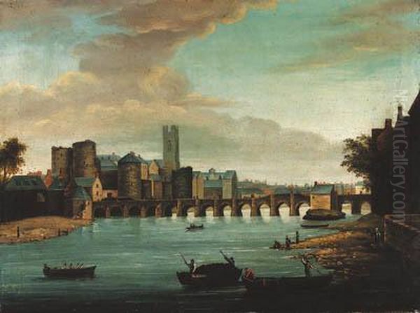 A View Of Limerick With Old Thomond Bridge Oil Painting by Samuel Frederick Brocas