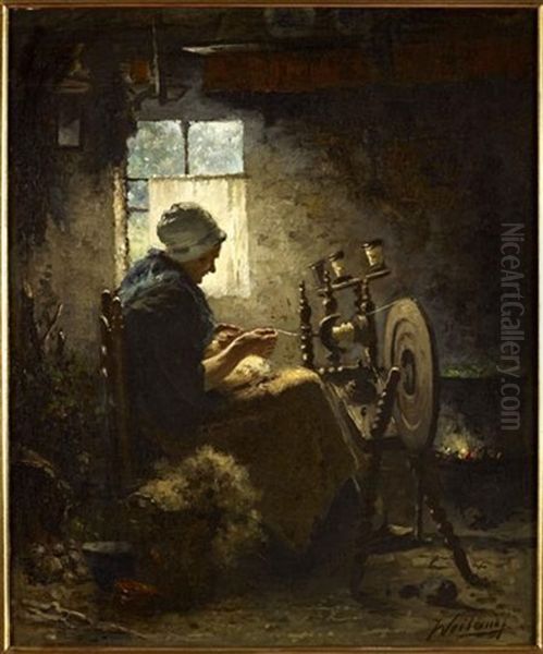 At The Spinning-wheel by Johannes Weiland