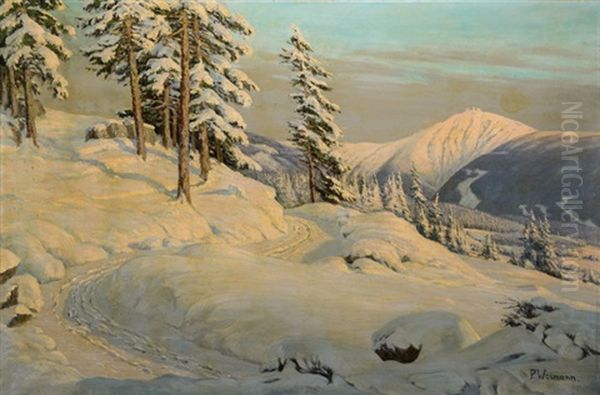 Winterlandschaft Im Riesengebirge Mit Der Schneekoppe Oil Painting by Paul Weimann