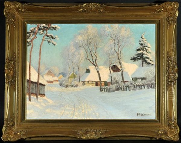 Verschneites Dorf An Einem Sonnigen Wintertag Oil Painting by Paul Weimann