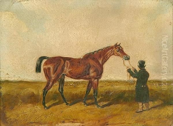 'the Fleur De Lis', A Study Of A Racehorse In A Landscape With An Attendant Gentleman Oil Painting by Henry, Brocas Snr.