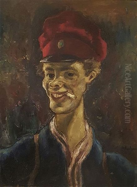 Boy With Red Beret Oil Painting by Abraham Weinbaum