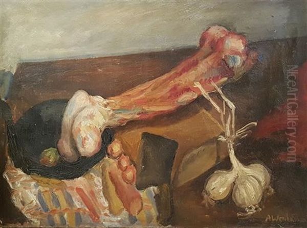 Still Life With Meat And Garlic Oil Painting by Abraham Weinbaum