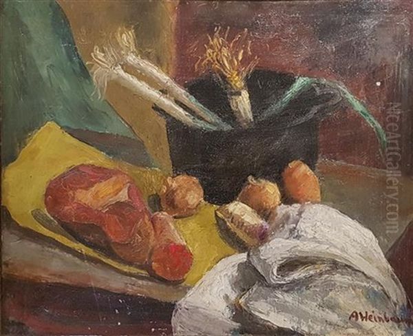 Still Life On Table With Vegetables And Meat Oil Painting by Abraham Weinbaum