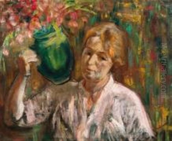 Portrait De Femme Avec Un Bouquet Oil Painting by Abraham Weinbaum