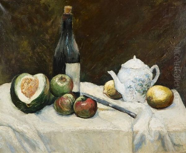 Nature Morte Aux Fruits Et A La Bouteille Oil Painting by Abraham Weinbaum