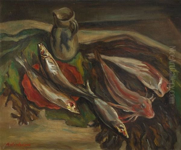 Still Life With Fishes Oil Painting by Abraham Weinbaum