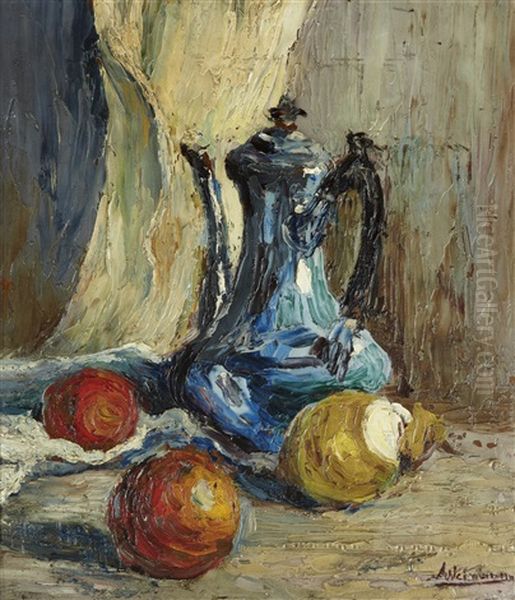 Nature Morte A Cafetiere Et Aux Fruits Oil Painting by Albert Weinbaum