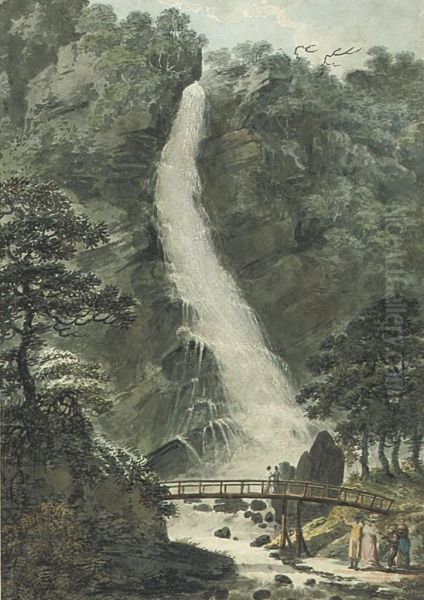 The Falls At Powerscourt Oil Painting by William Brocas