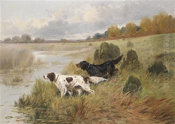 Vorstehhunde In Einer Weiten Landschaft Oil Painting by Anton Weinberger