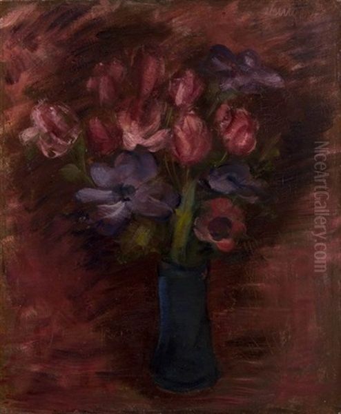 Flowers In Vase Oil Painting by Joachim Weingart