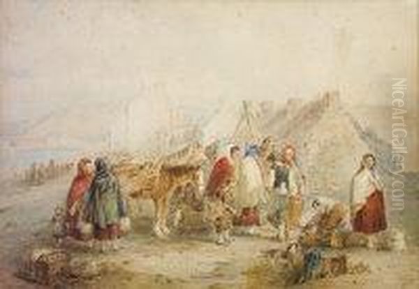 Market At Clifden, Galway Oil Painting by William Brocas